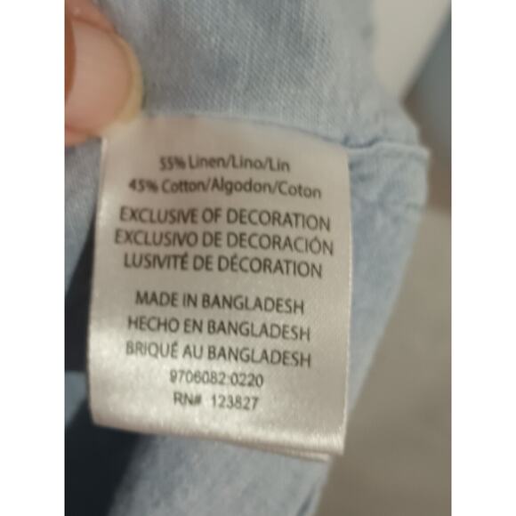 Tenth And Ocean Size L Linen Blend S/S Sky Blue Button Down Shirt Pocket - Picture 6 of 8